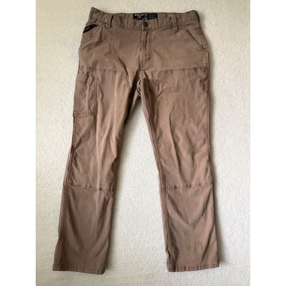 Ariat Rebar M4 Pants Mens 34x32 Brown Double Knee Relaxed Canvas Carpenter